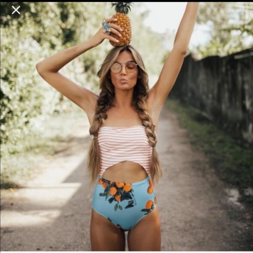 Albion Striped and Floral One Piece Swimsuit